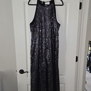 Anthropologie Black and Multicolor Striped Jumpsuit